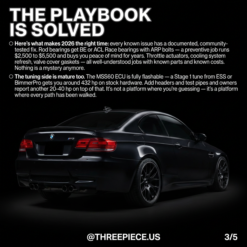 S65 V8 engine bay in E92 M3 showing naturally aspirated intake manifold