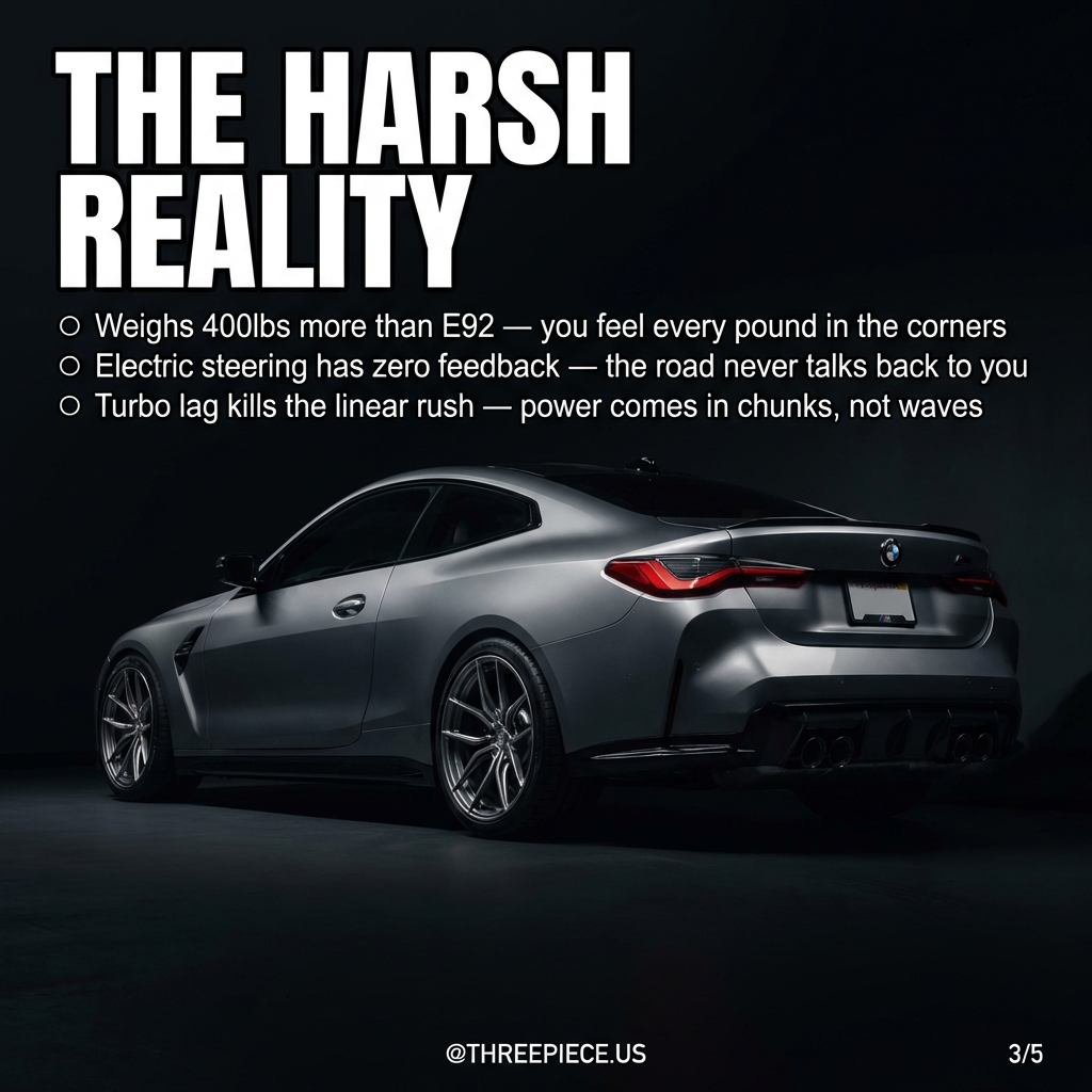 BMW G82 M4 showing its heavy modern construction and electronic systems