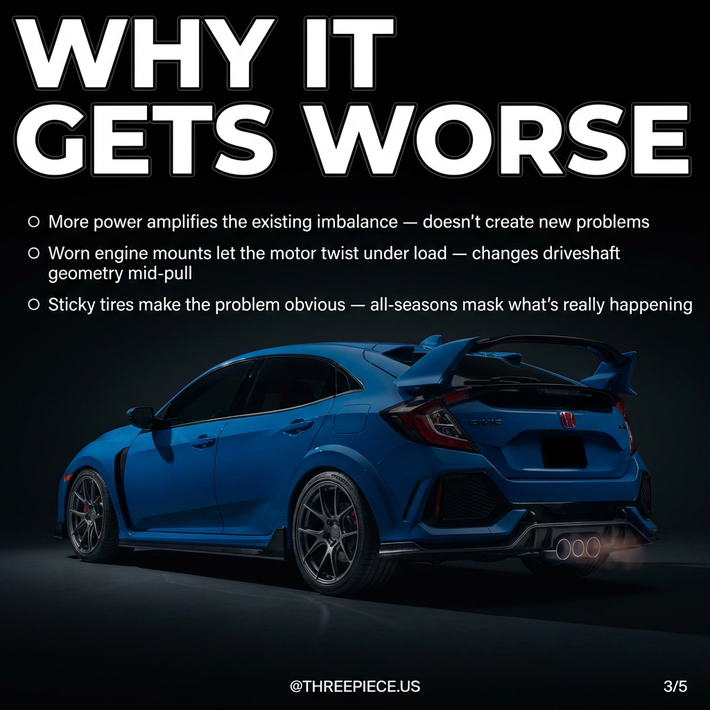 Engine mount movement affecting driveshaft geometry under load