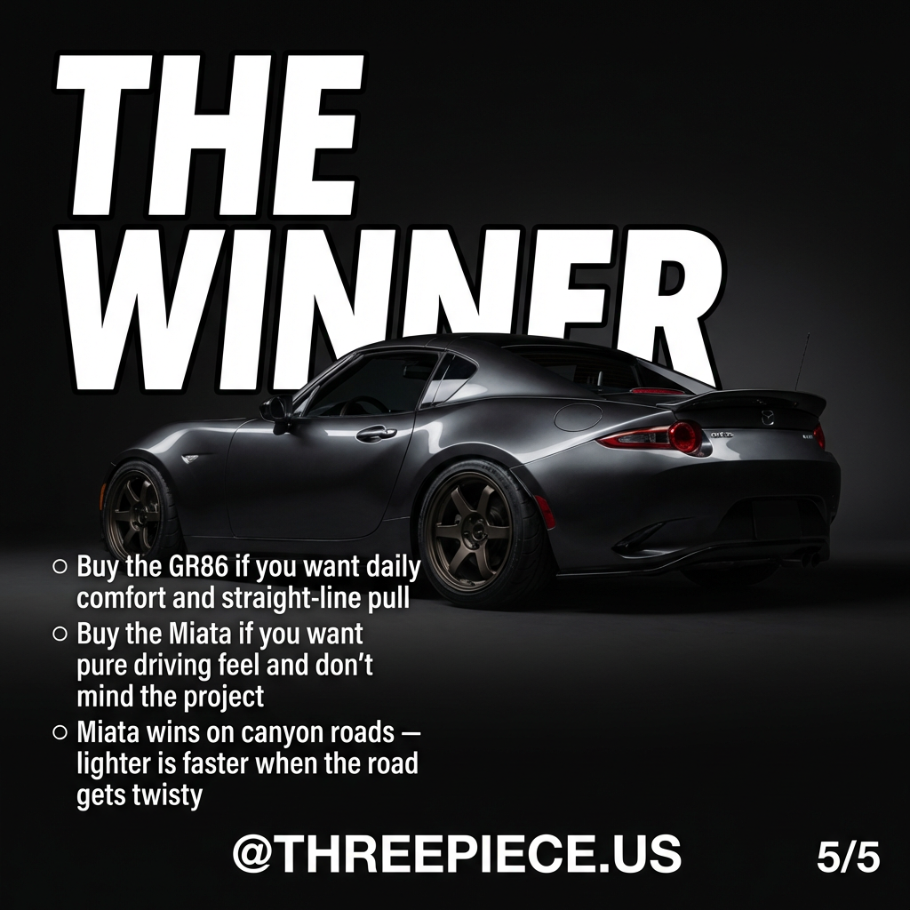 Side by side comparison of GR86 and K-swapped ND Miata