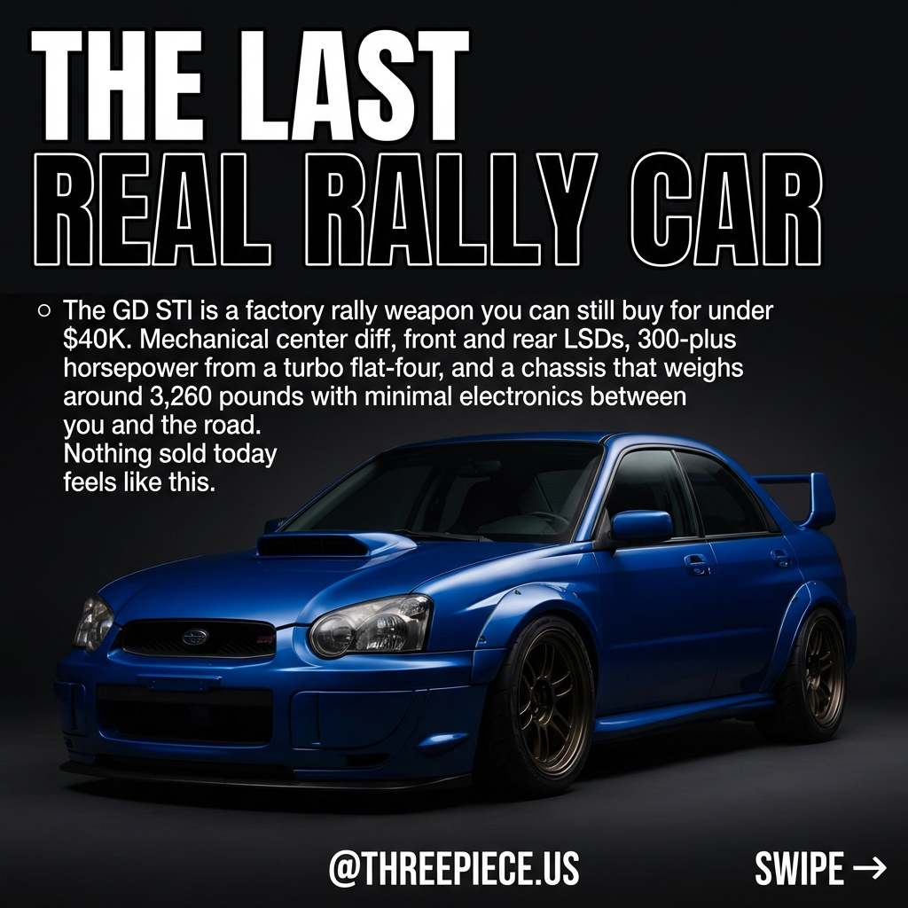 2004-2007 Subaru Impreza WRX STI GD chassis in World Rally Blue with gold wheels