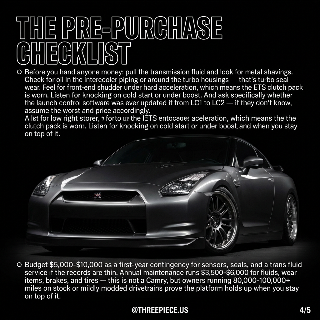2009-2011 Nissan GT-R pre-purchase inspection checklist for transmission and turbo issues