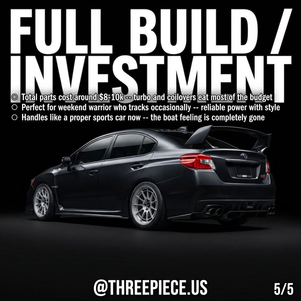 Complete Subaru STI canyon build showing total investment and performance modifications