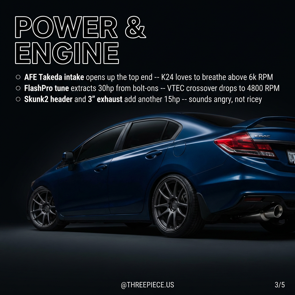 AFE Takeda intake and K24 engine bay modifications on 9th gen Civic Si