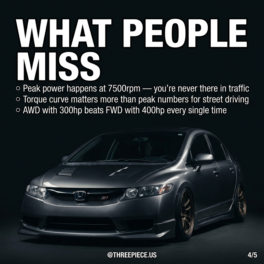 Dyno chart showing torque curve vs peak horsepower