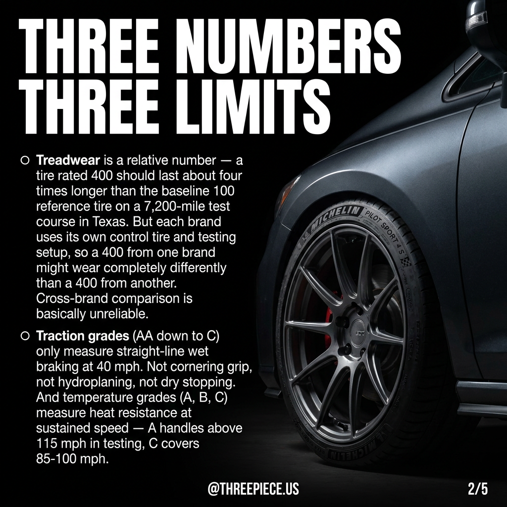 Breakdown of UTQG treadwear traction and temperature tire ratings