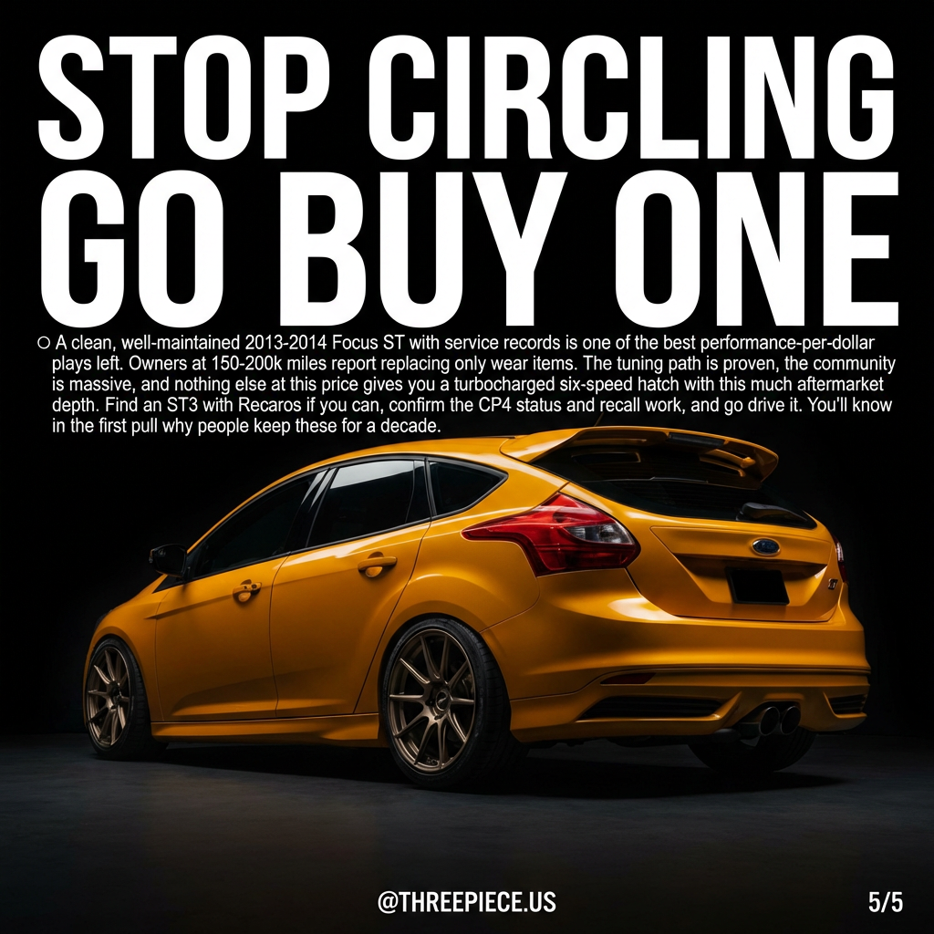 Clean Ford Focus ST Mk3 with aftermarket 18-inch wheels and lowered suspension