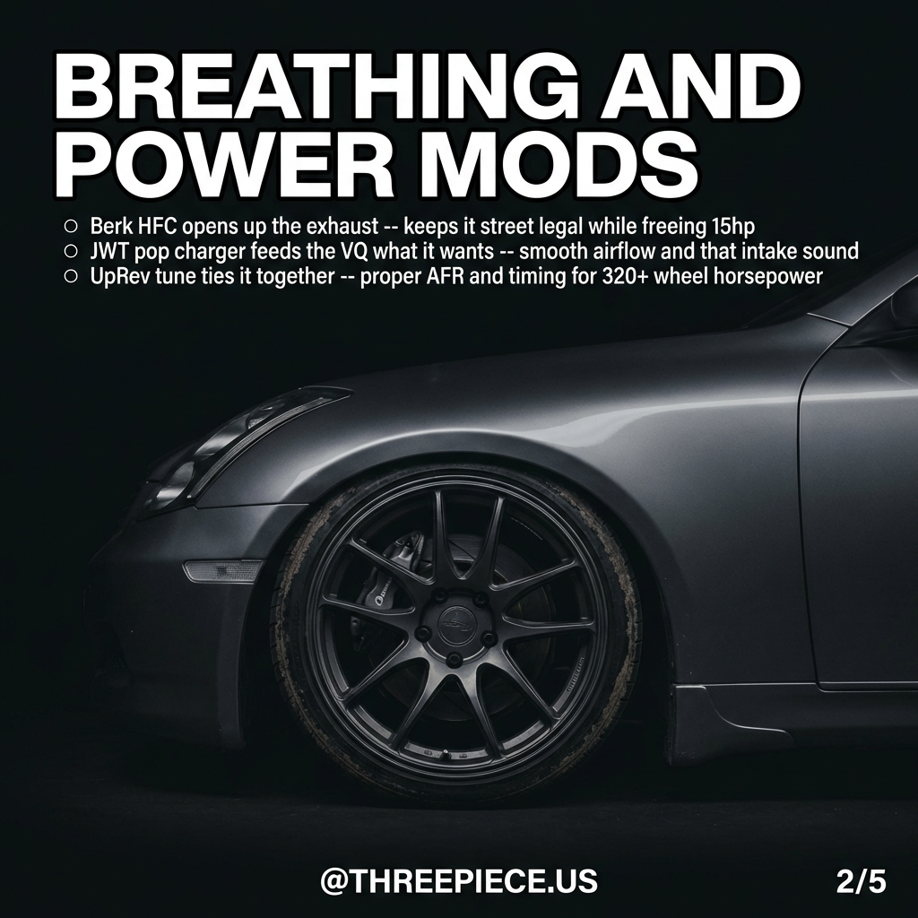 G35 coupe engine bay with JWT pop charger intake and performance modifications