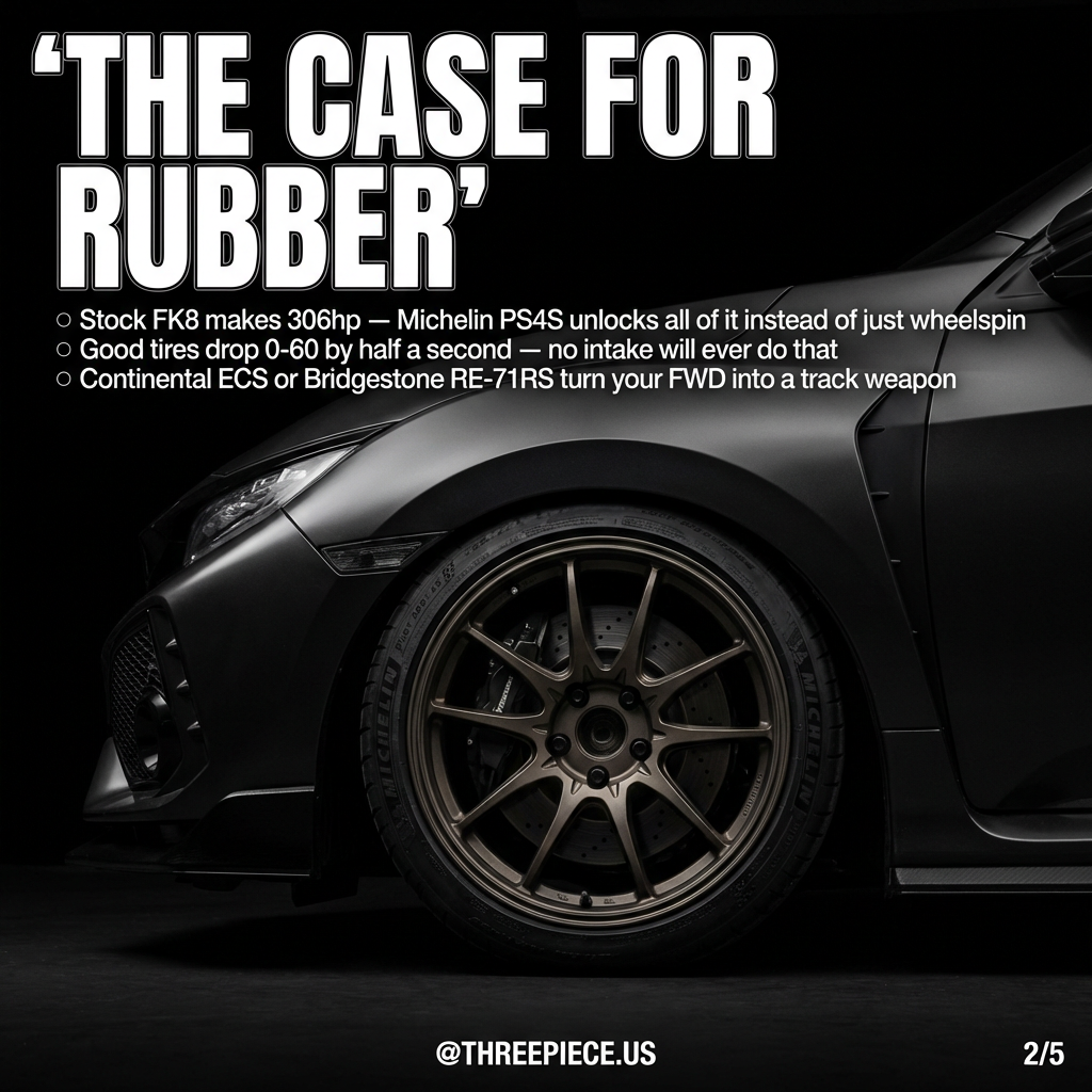 FK8 Type R performance data showing tire impact vs intake modifications