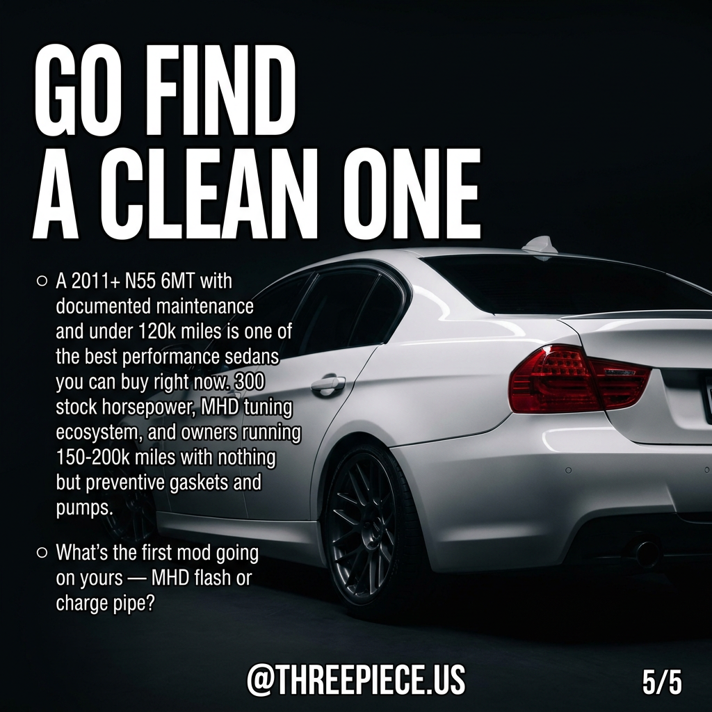 Clean 2011 BMW E90 335i N55 six-speed manual sedan on aftermarket wheels