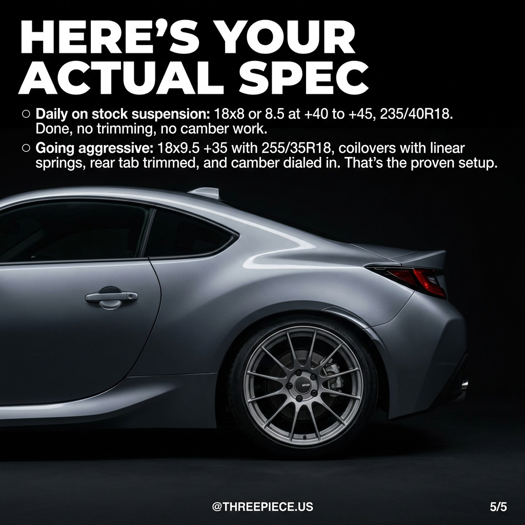 GR86 BRZ aggressive wheel fitment 18x9.5 +35 with 255/35R18 tires