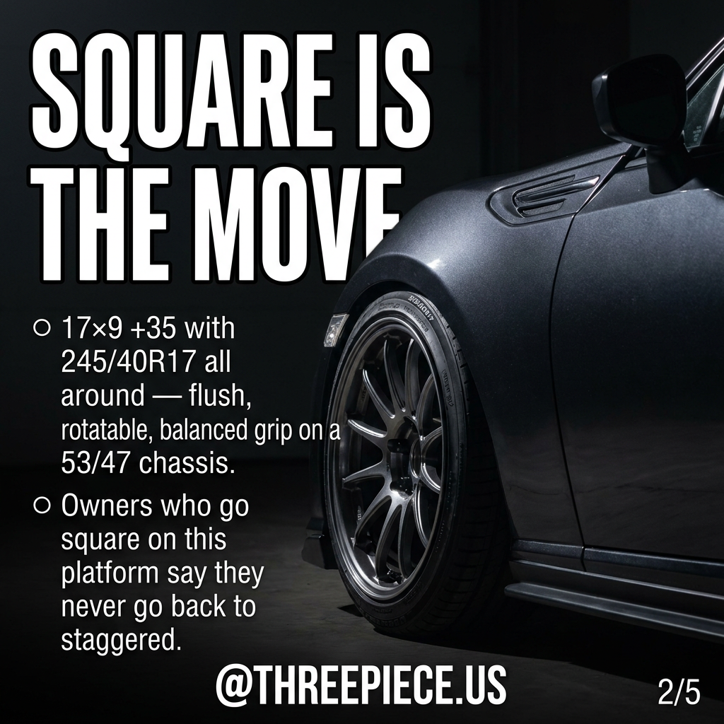 Subaru BRZ square wheel setup 17x9 +35 with 245/40R17 flush fitment
