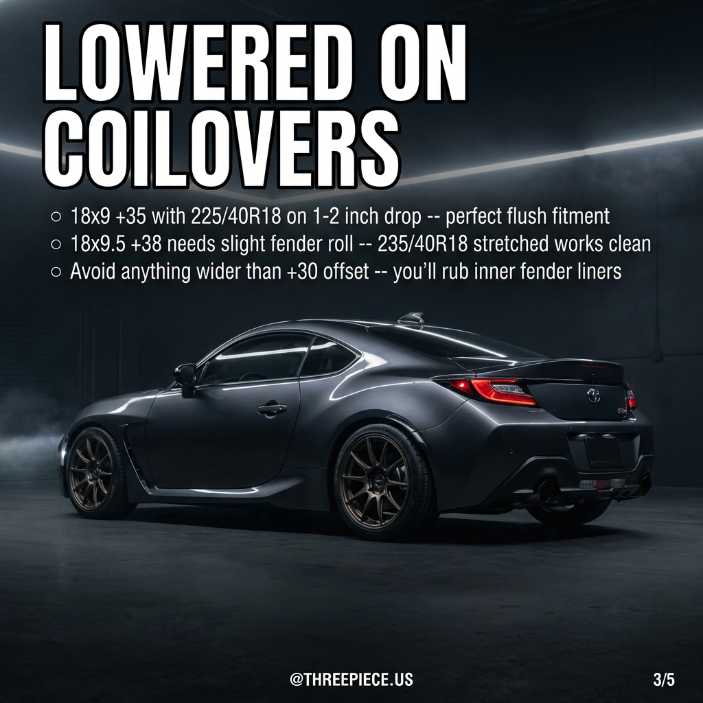Lowered GR86 BRZ coilover setup with proper wheel fitment