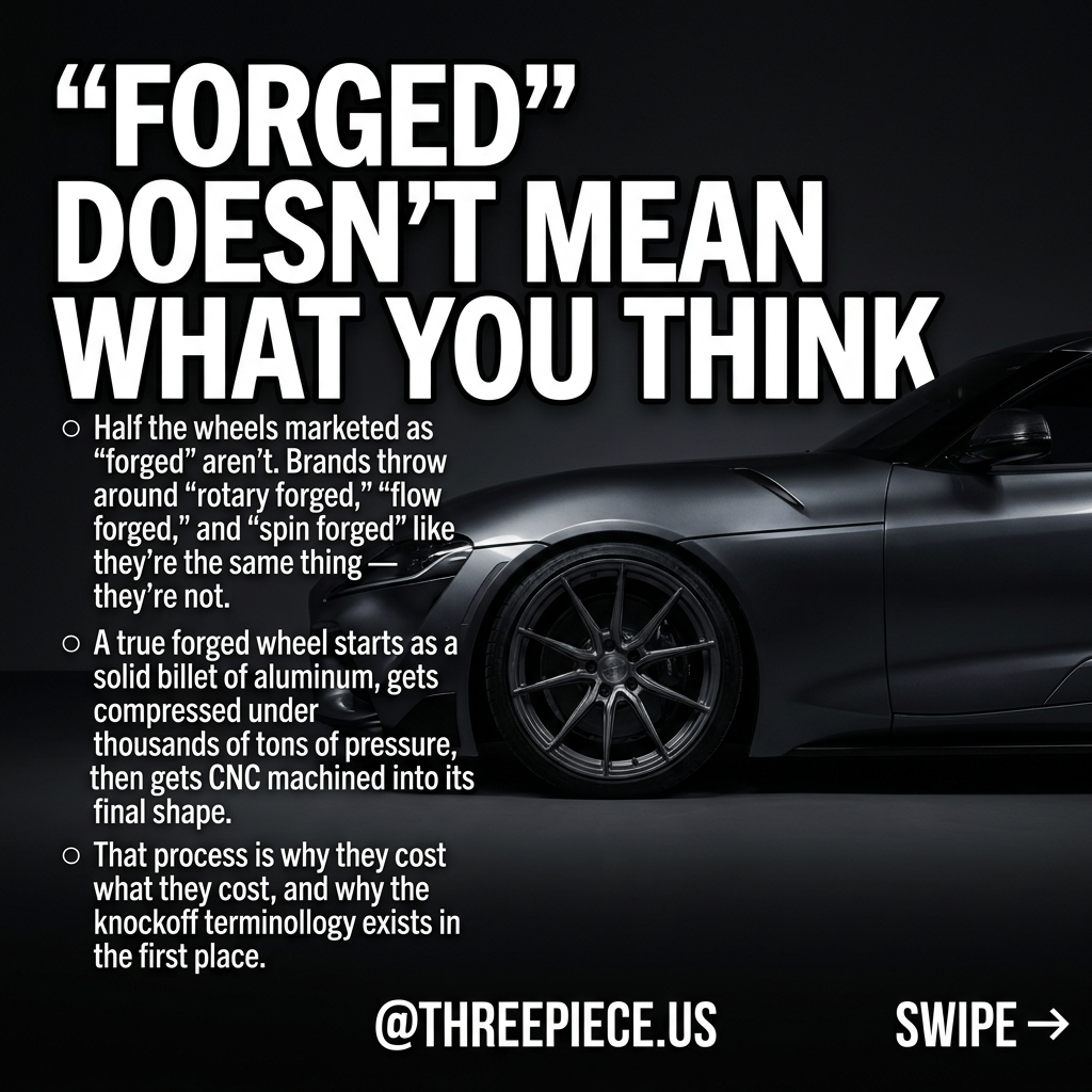 Forged wheels explained — billet aluminum wheel being CNC machined