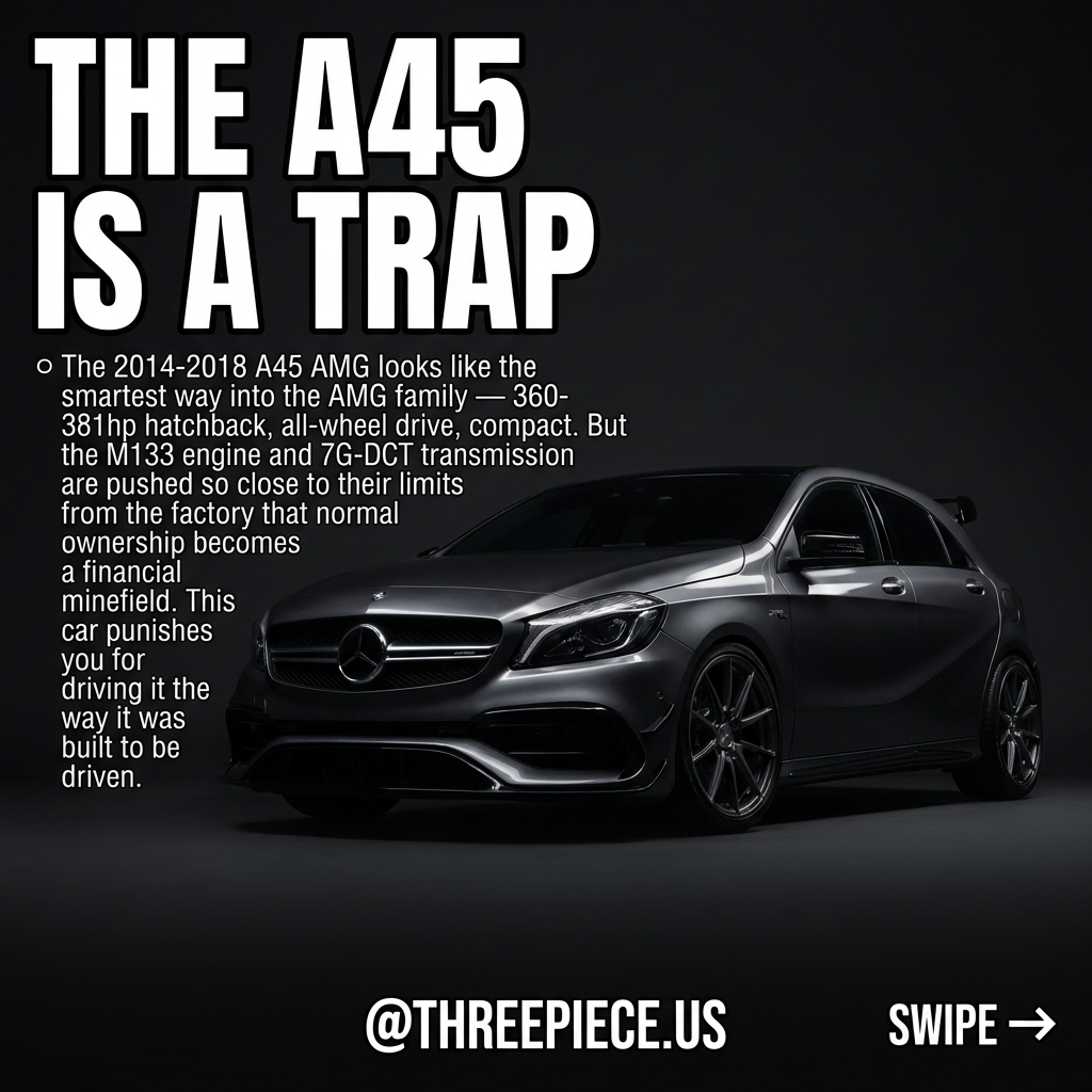 2014-2018 Mercedes-AMG A45 W176 front three-quarter view showing aggressive hot hatch styling