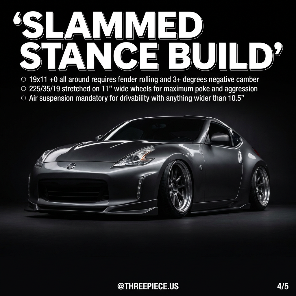 Slammed 370Z with aggressive wheel fitment and stretched tires