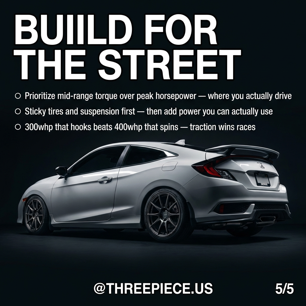 Street racing scenario showing traction vs peak power