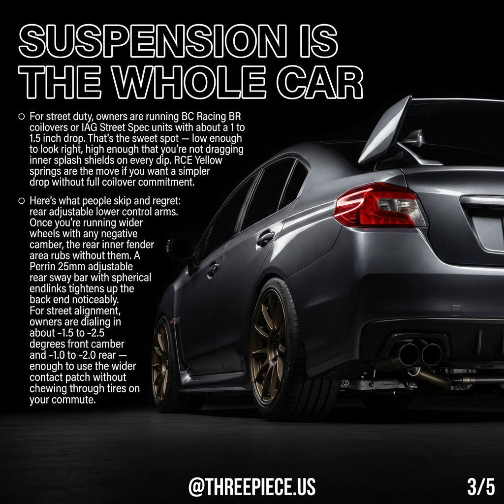 Subaru WRX STI VA rear suspension with adjustable control arms and sway bar