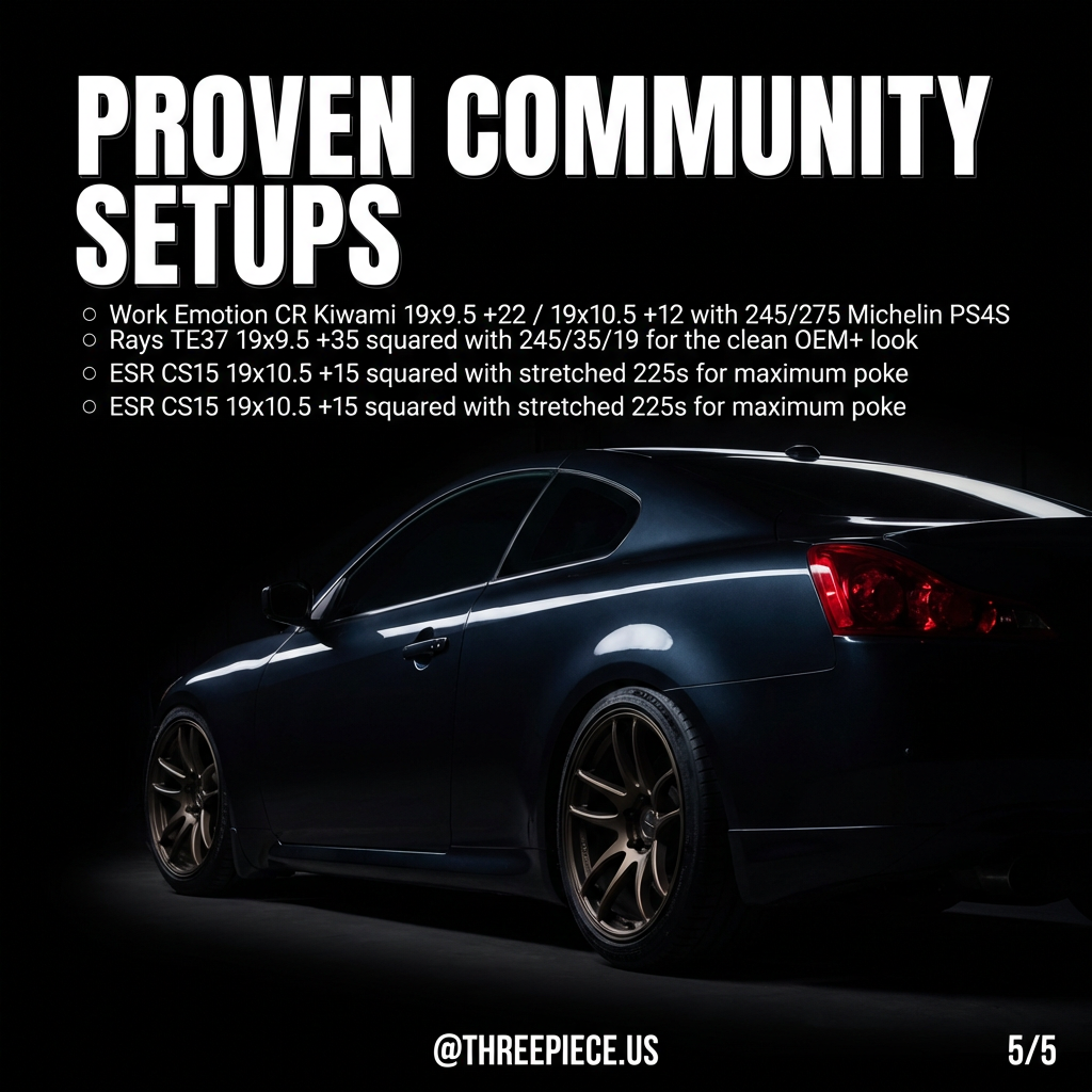 Various proven Infiniti G37 wheel setups from the enthusiast community