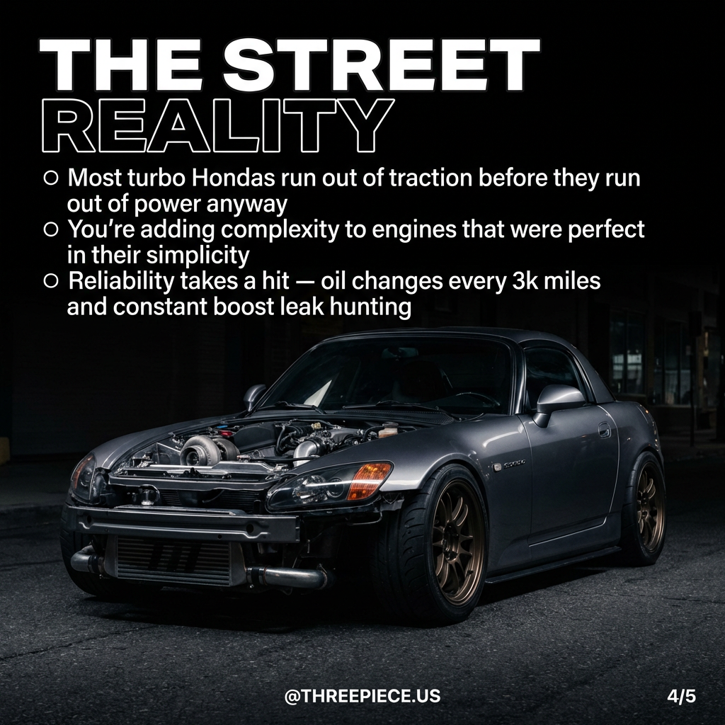 Street-driven turbo Honda showing traction limitations and real-world power delivery challenges