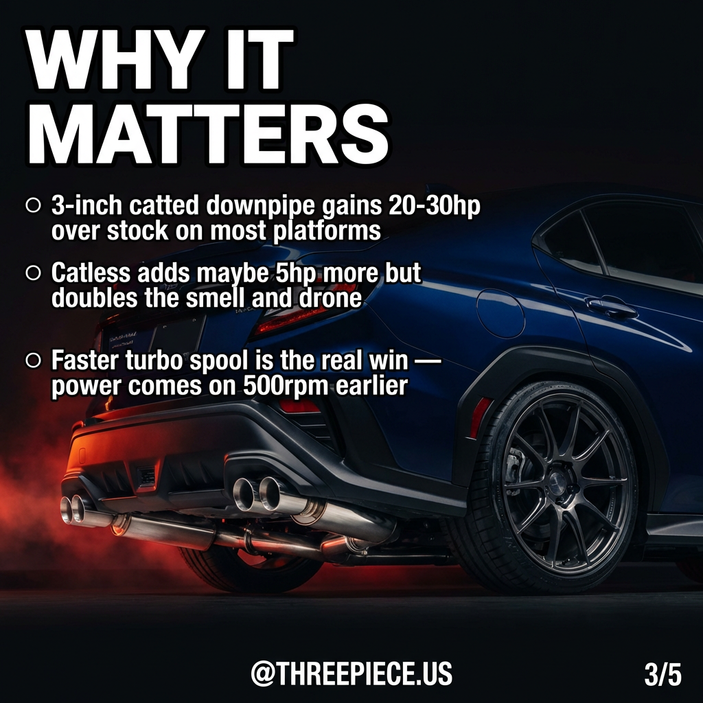 dyno chart showing catted vs catless downpipe power gains