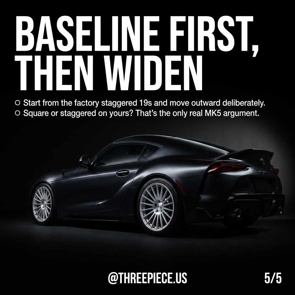 Square vs staggered wheel setup comparison on a 2020+ Toyota GR Supra