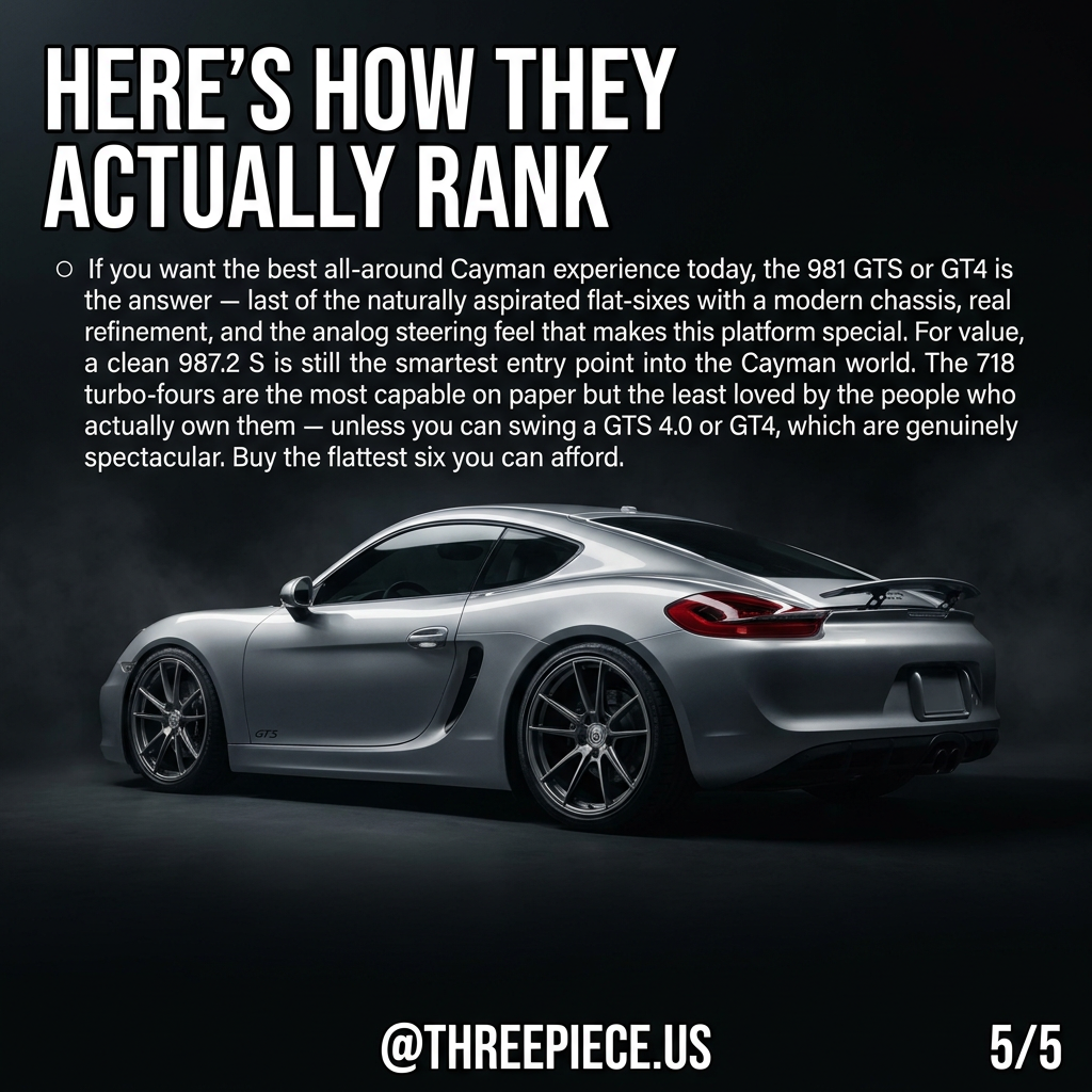Porsche Cayman generation comparison ranking 987 vs 981 vs 718