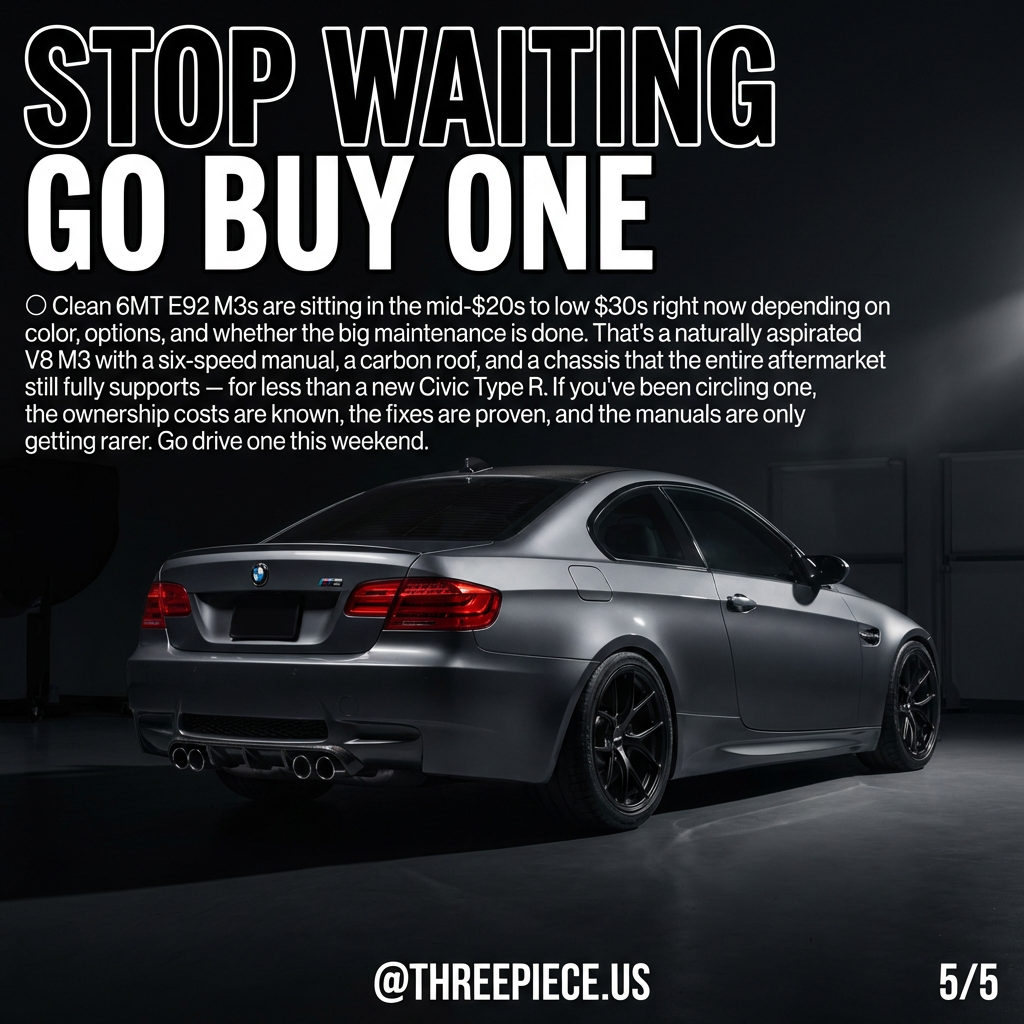 E92 BMW M3 with aftermarket 3-piece wheels on staggered fitment