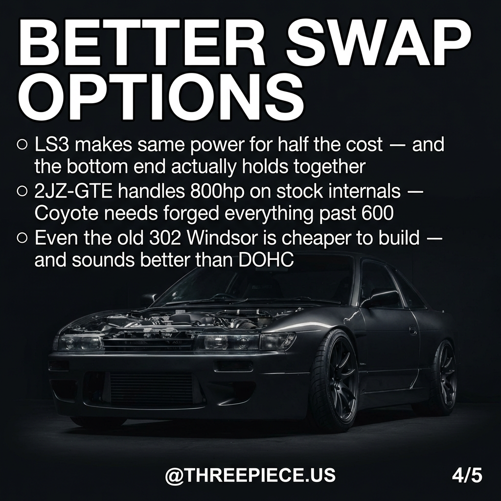 LS3 engine bay showing simpler design versus Coyote complexity