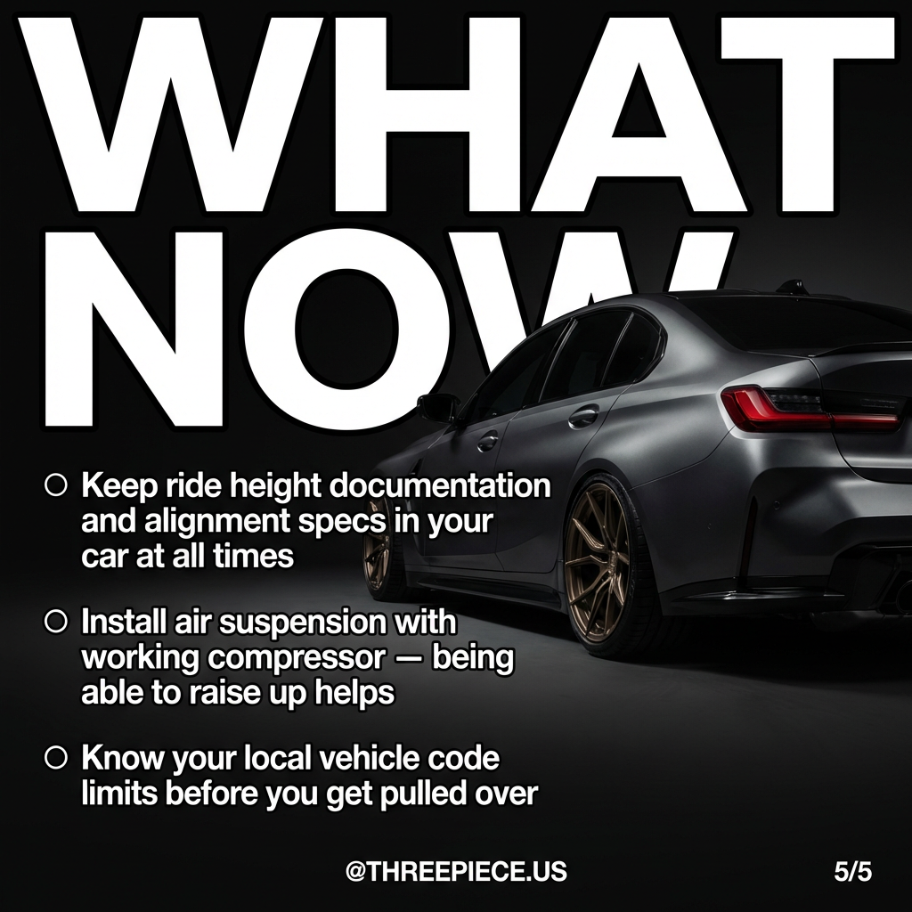 Documentation and alignment specs needed to defend lowered car builds