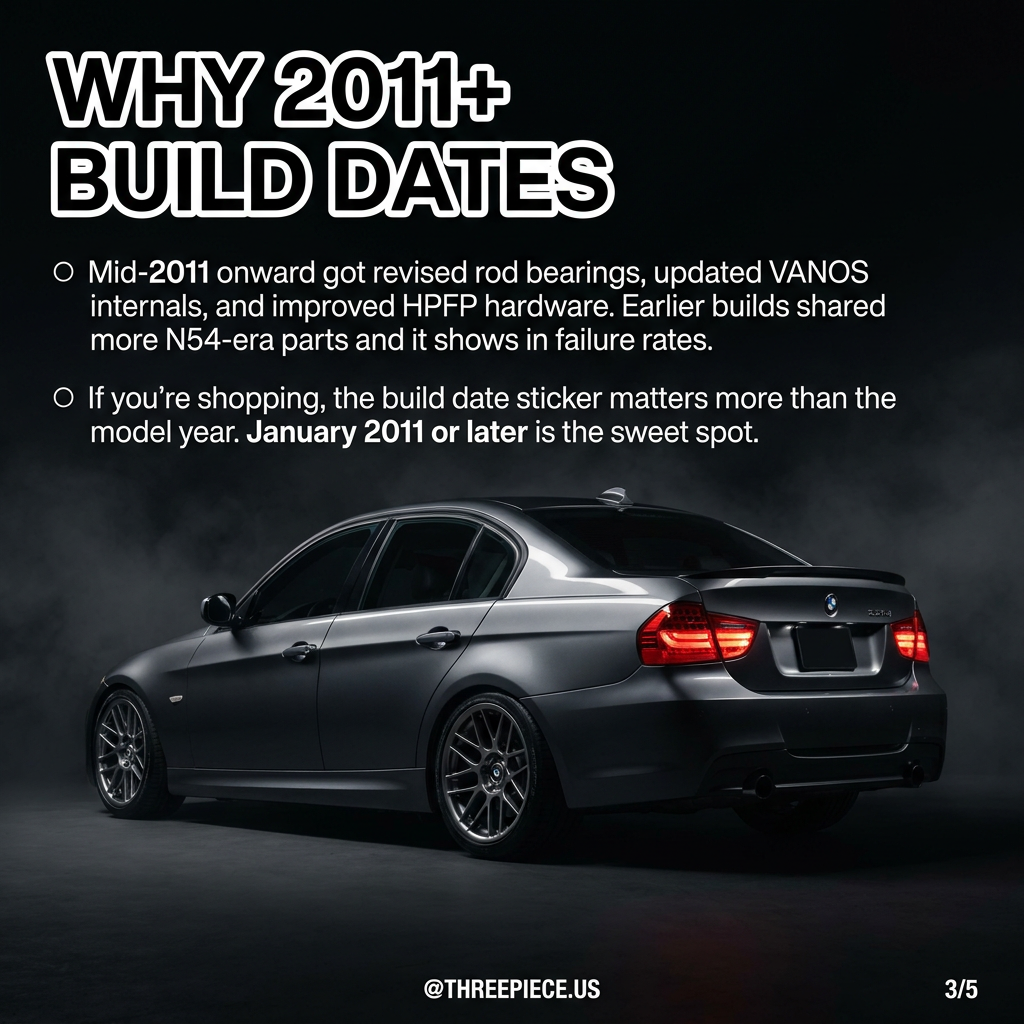 BMW E90 335i N55 build date sticker and maintenance inspection points