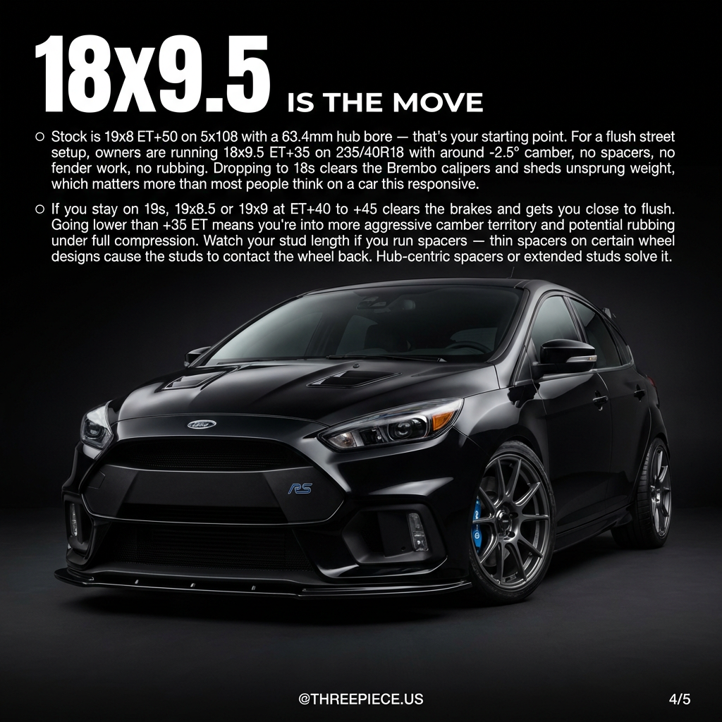 Ford Focus RS Mk3 lowered on coilovers with proper suspension geometry