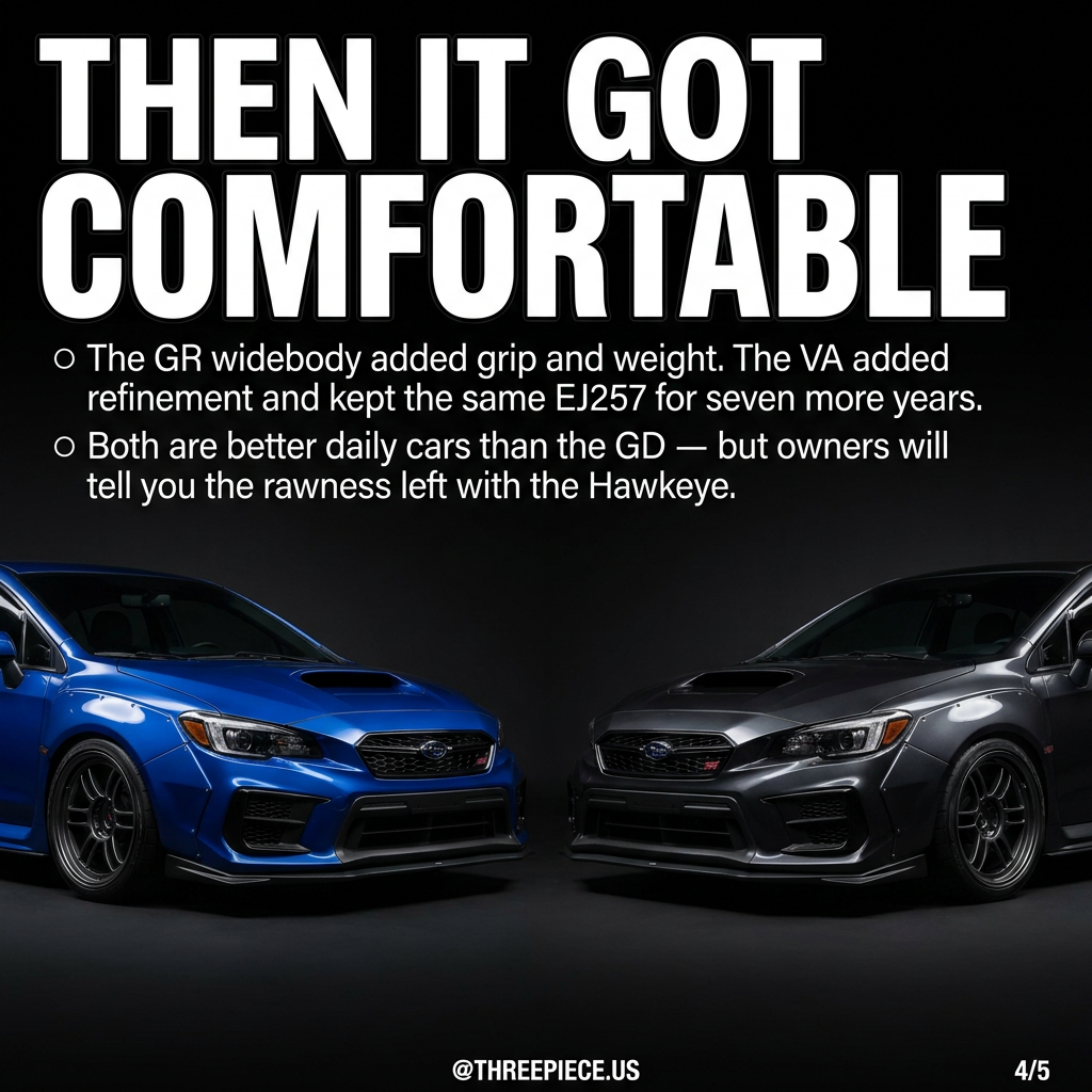 Subaru WRX STI GR widebody and VA generation comparison