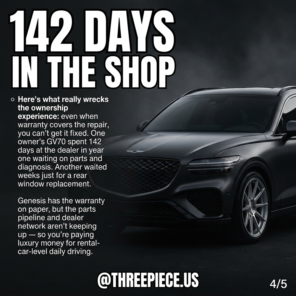 Genesis GV70 at dealer service bay showing extended repair wait times
