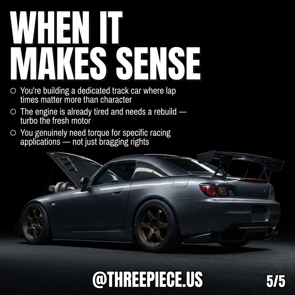 Track-focused turbo Honda build showing proper application for forced induction conversions