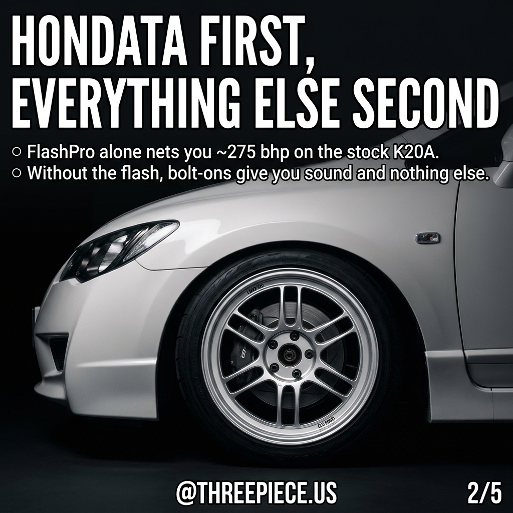 Honda Civic Type R FD2 K20A engine bay with Hondata FlashPro tuning setup