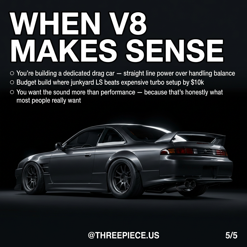 V8 swapped S-chassis drag car where torque trumps balance