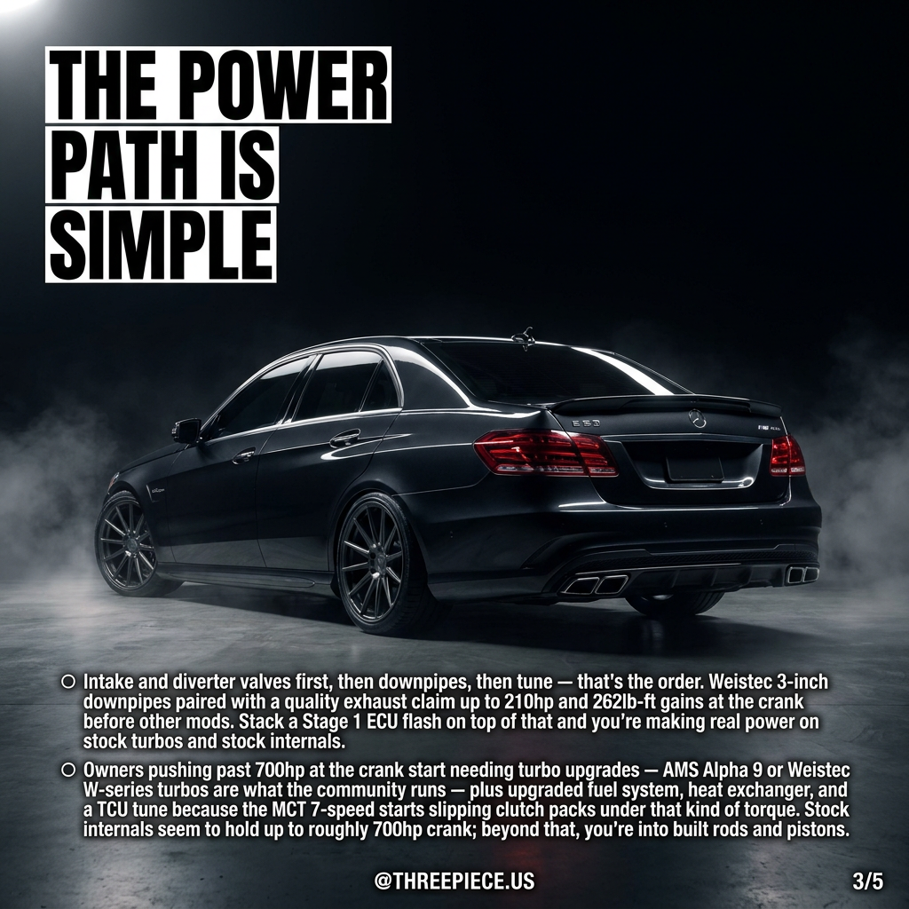 M157 twin-turbo V8 mod path with downpipes and ECU tune