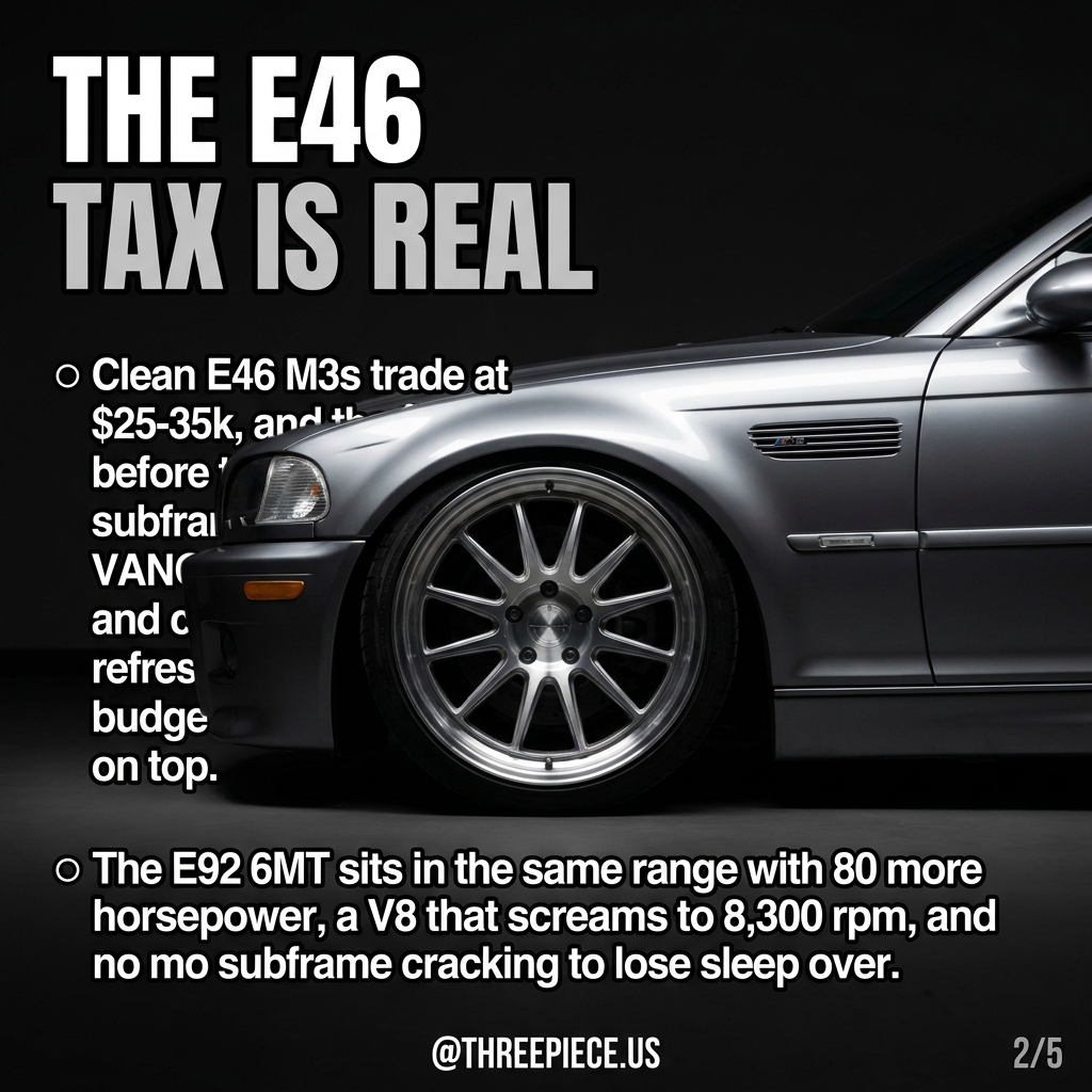E46 M3 pricing versus E92 M3 6MT value comparison chart