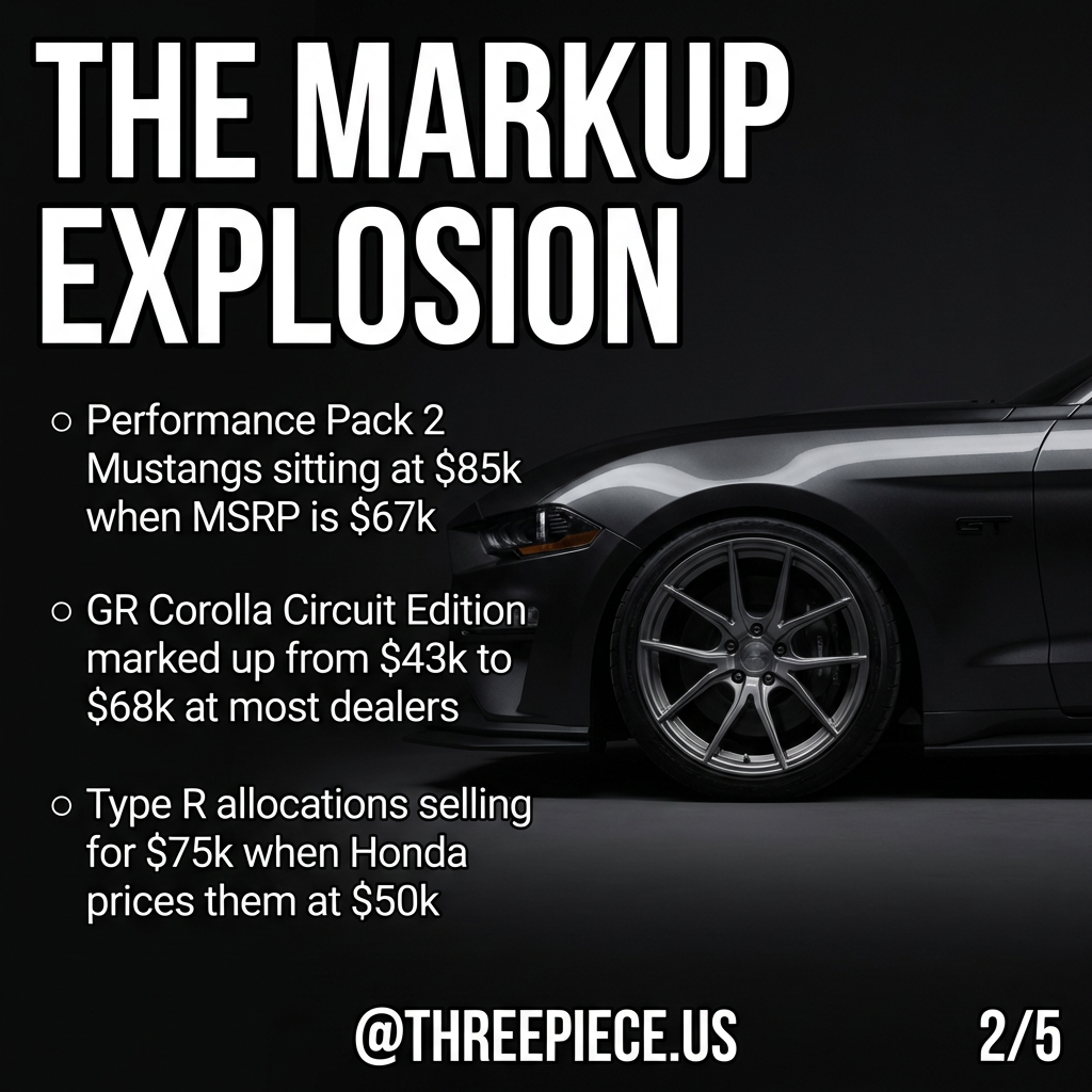 FK8 Type R and GR Corolla with extreme dealer markup pricing examples