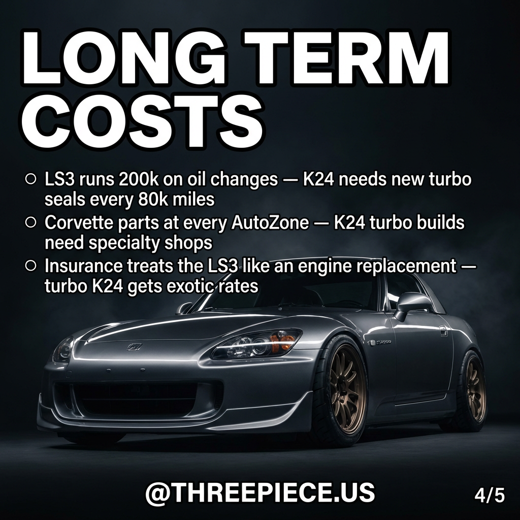 LS3 vs K24 turbo maintenance cost comparison chart