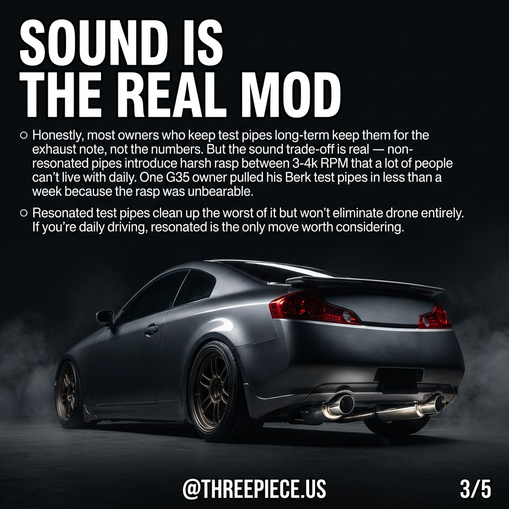 Resonated vs non-resonated test pipe sound comparison for Nissan 370Z exhaust