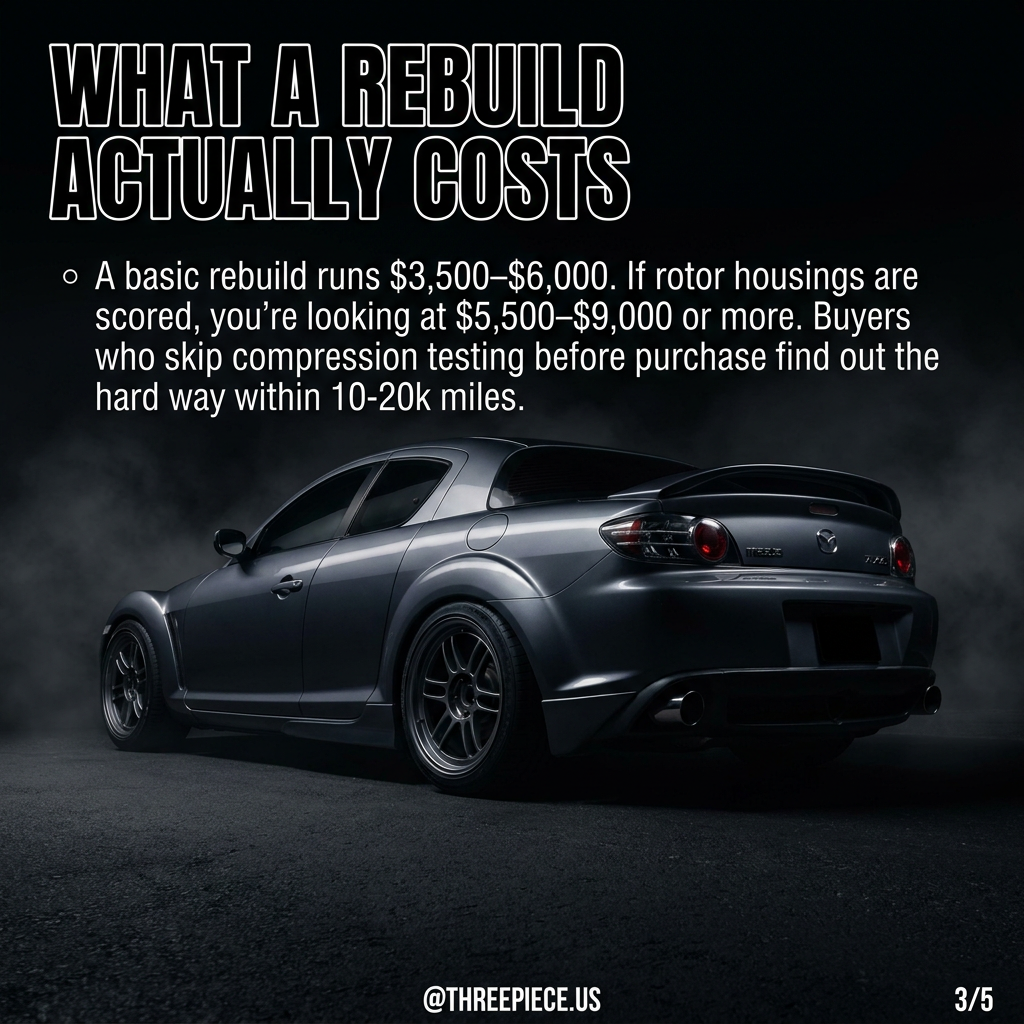 Mazda RX-8 rotary compression test specifications and rebuild costs
