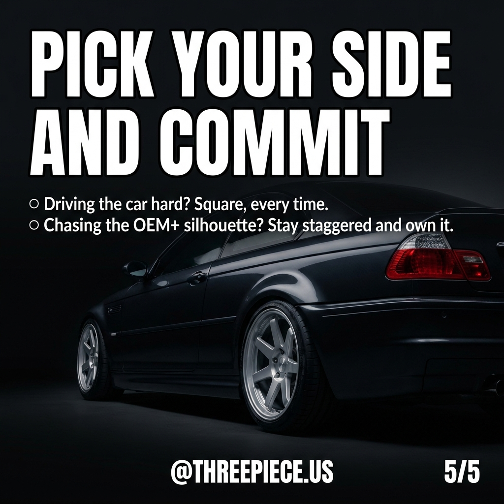 BMW E46 M3 square vs staggered wheel fitment comparison