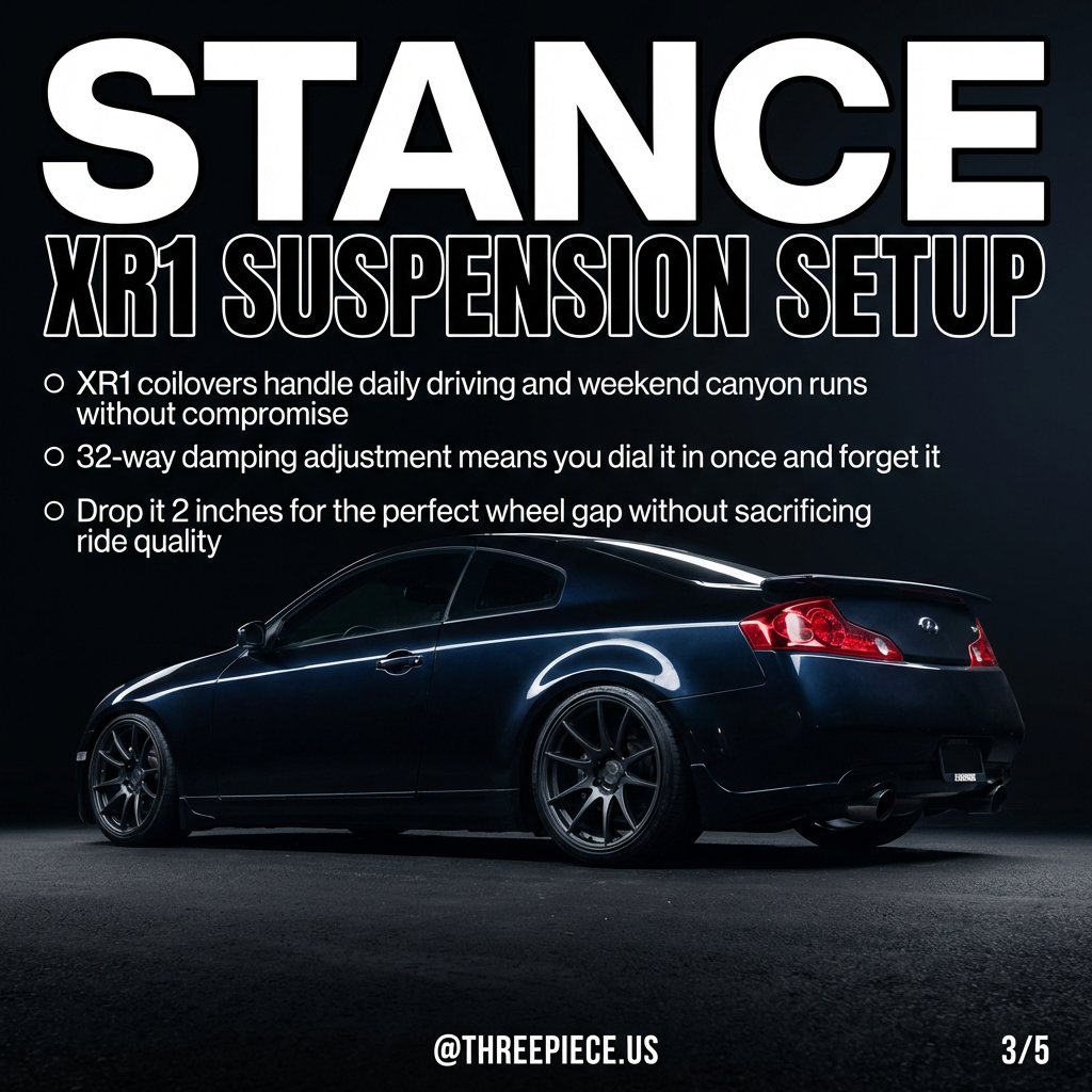 Stance XR1 coilovers installed on G35 coupe showing proper ride height