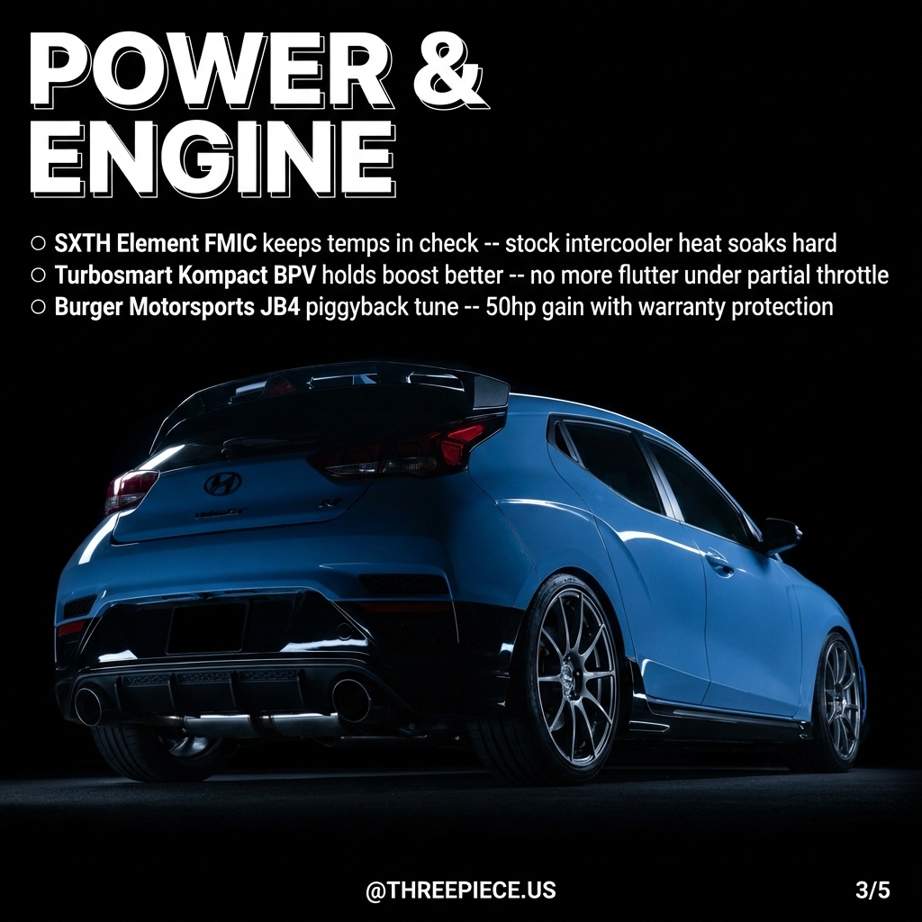 Veloster N engine bay with SXTH Element FMIC and Turbosmart BPV