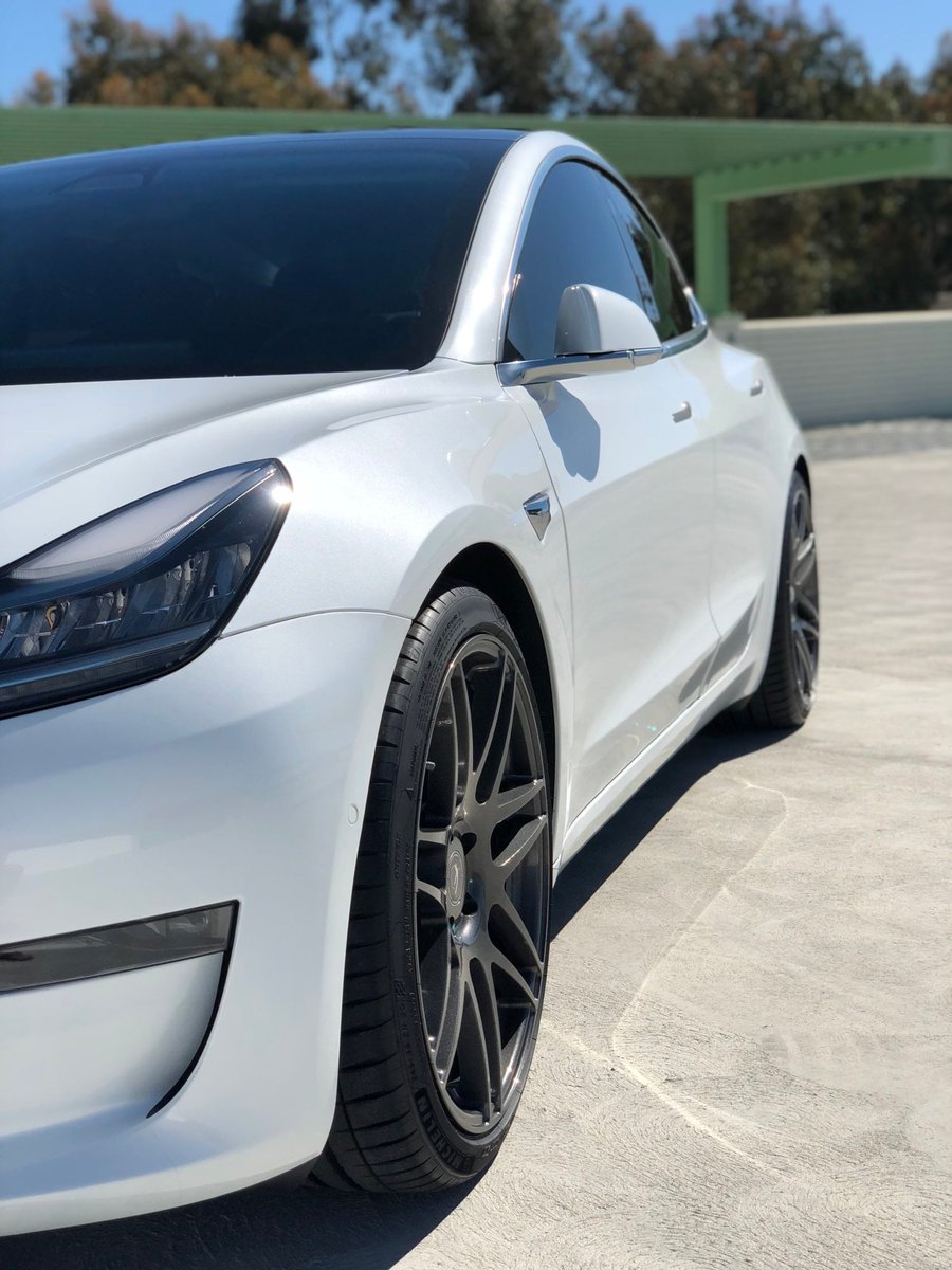 Tesla 3 aftermarket wheels Tesla 3 with aftermarket wheels — 5x114.3mm fitment